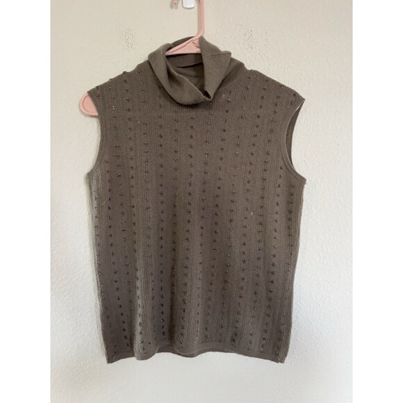 Calvin Klein Vintage Cashmere Light Brown Sleeveless Turtleneck Knit Sweater M - Picture 1 of 8